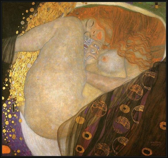 Framed Gustav Klimt danae painting