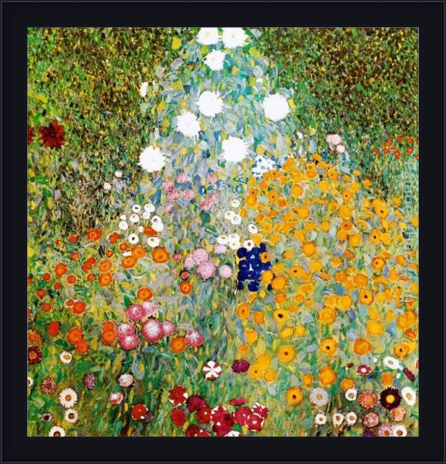 Framed Gustav Klimt flower garden painting