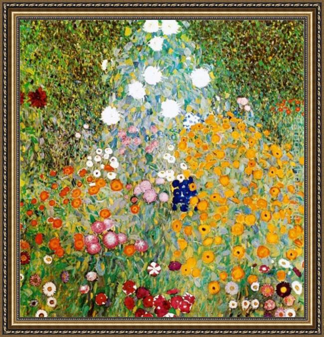 Framed Gustav Klimt flower garden painting