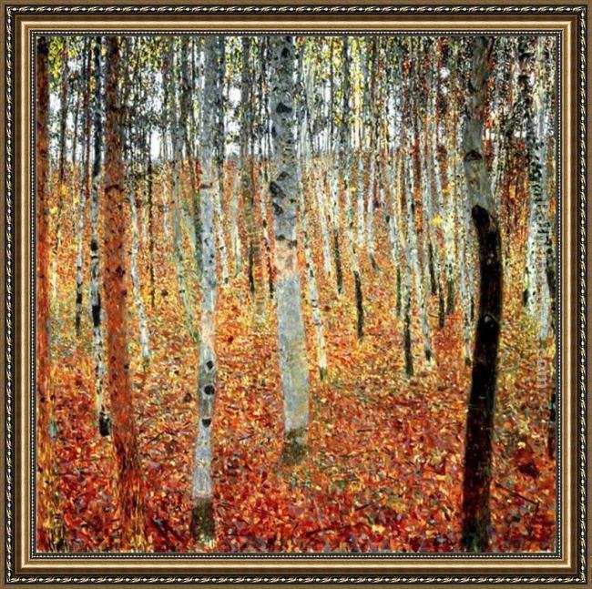 Framed Gustav Klimt forest of beech trees painting