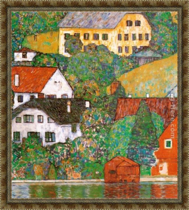 Framed Gustav Klimt houses at unterach painting