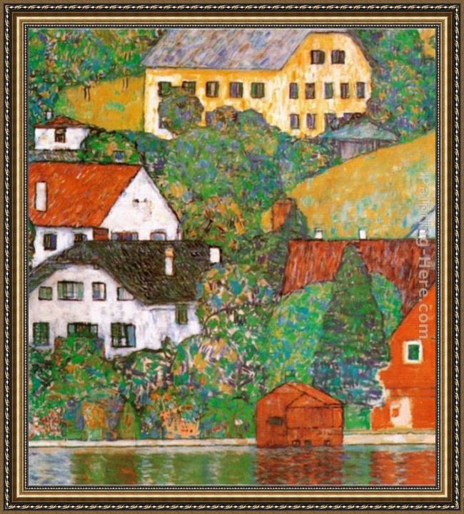 Framed Gustav Klimt houses at unterach painting