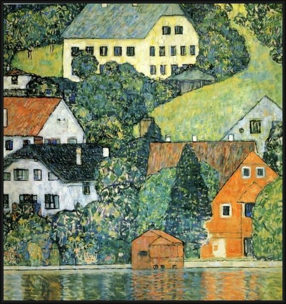 Framed Gustav Klimt houses at unterach on the attersee painting