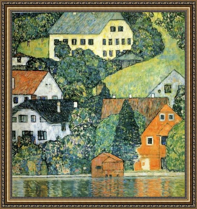 Framed Gustav Klimt houses at unterach on the attersee painting