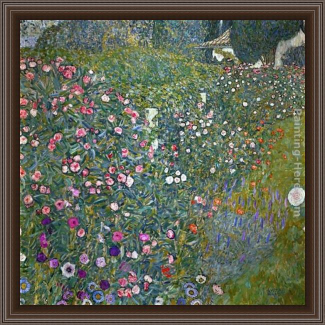 Framed Gustav Klimt italian garden landscape painting
