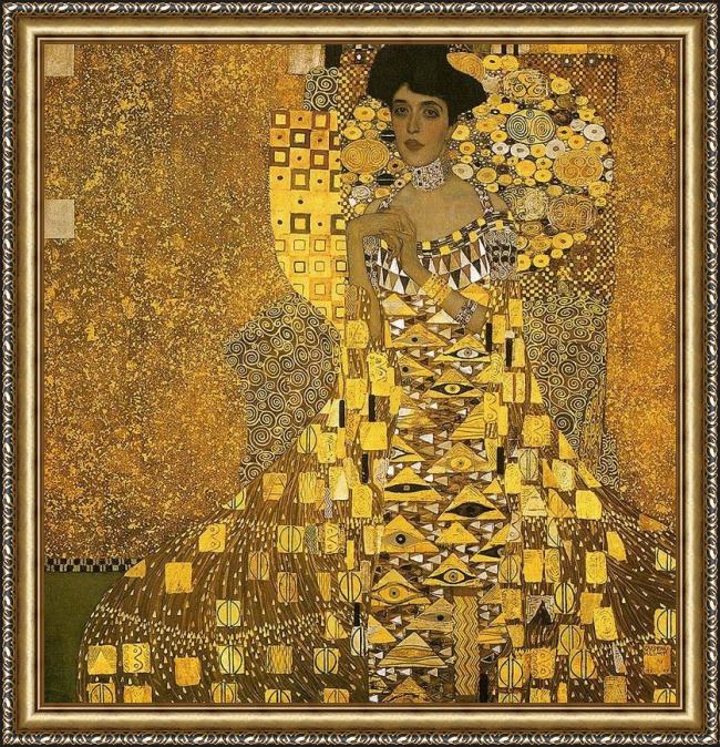 Framed Gustav Klimt portrait of adele bloch (gold foil) painting