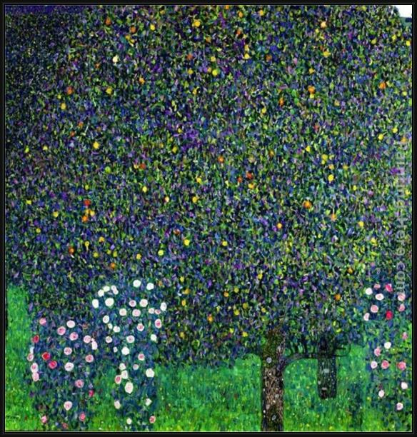 Framed Gustav Klimt roses under the trees, circa 1905 painting