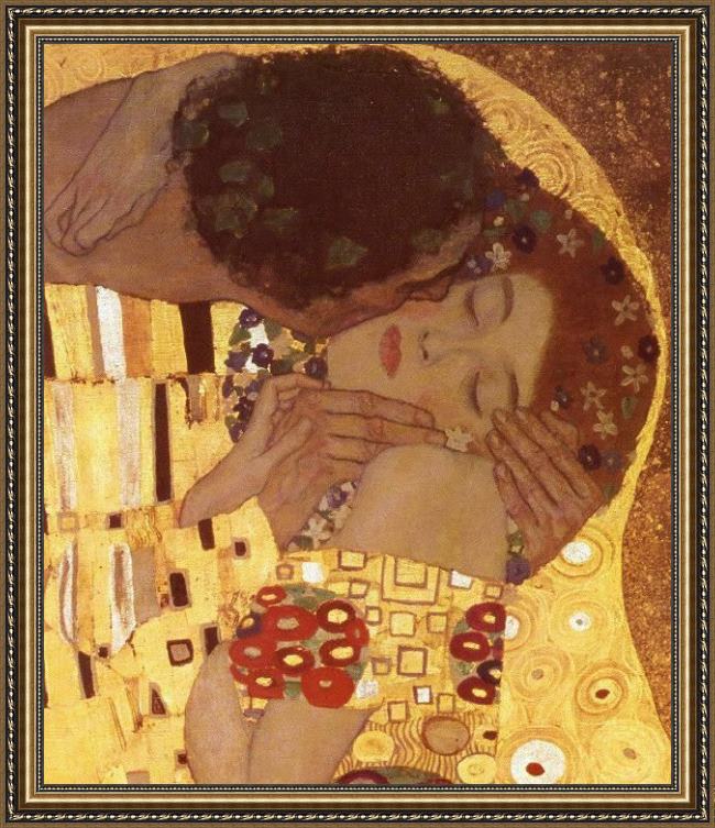 Framed Gustav Klimt the kiss (detail) painting