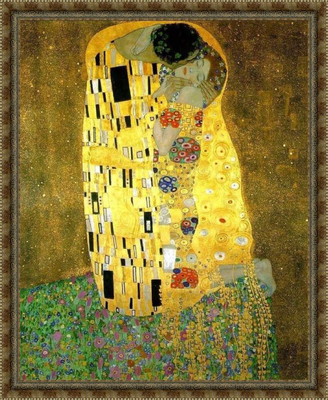 Framed Gustav Klimt the kiss (le baiser _ il baccio) painting