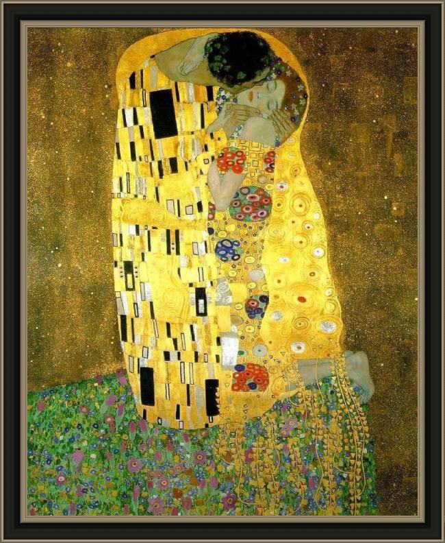 Framed Gustav Klimt the kiss (le baiser _ il baccio) painting