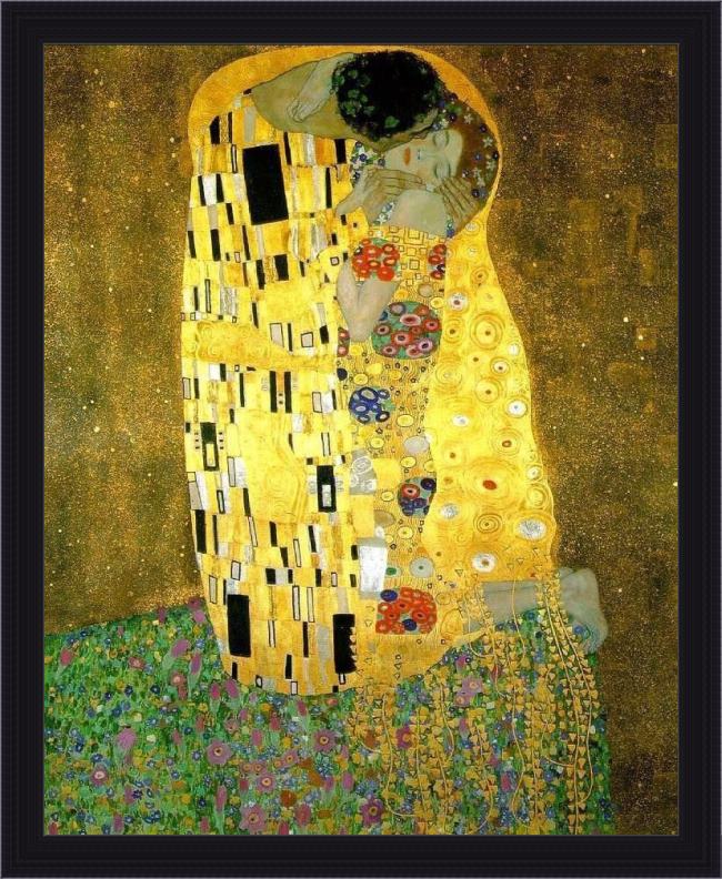 Framed Gustav Klimt the kiss (le baiser _ il baccio) painting