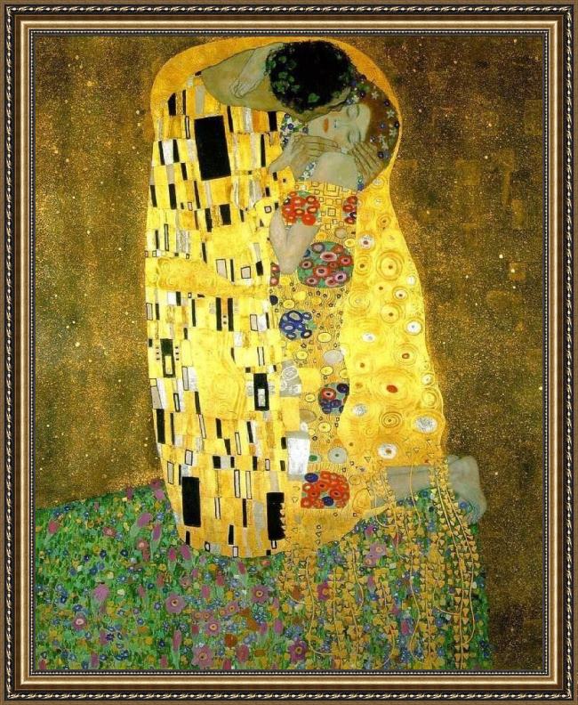 Framed Gustav Klimt the kiss (le baiser _ il baccio) painting