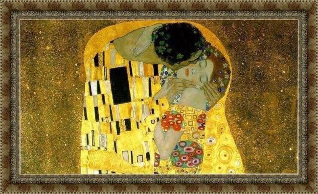 Framed Gustav Klimt the kiss cropped painting