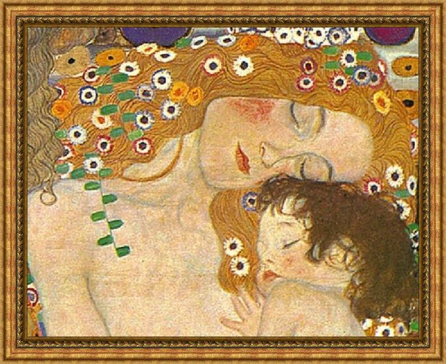 Framed Gustav Klimt three ages of woman - mother and child (detail) painting