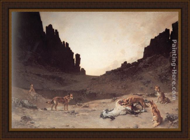 Framed Gustave Achille Guillaumet dogs of the douar devouring a dead hourse in the gorges of el kantar painting