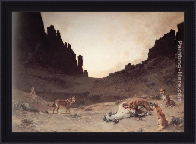 Framed Gustave Achille Guillaumet dogs of the douar devouring a dead hourse in the gorges of el kantar painting