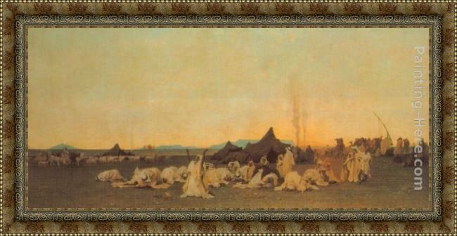 Framed Gustave Achille Guillaumet evening prayer in the sahara painting