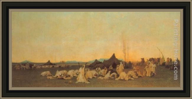 Framed Gustave Achille Guillaumet evening prayer in the sahara painting