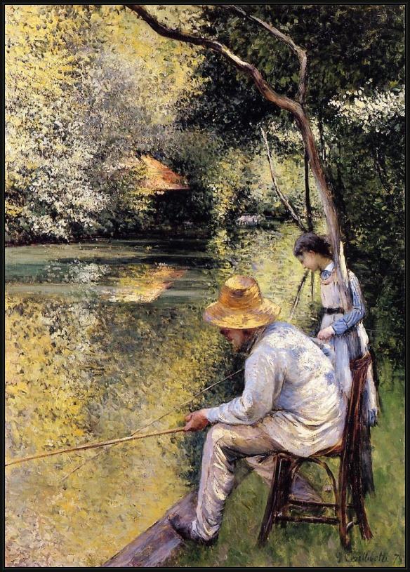 Framed Gustave Caillebotte fishing painting