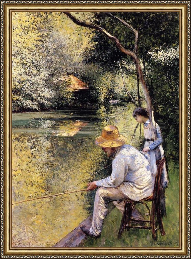 Framed Gustave Caillebotte fishing painting