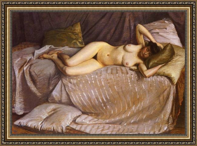 Framed Gustave Caillebotte naked woman lying on a couch painting