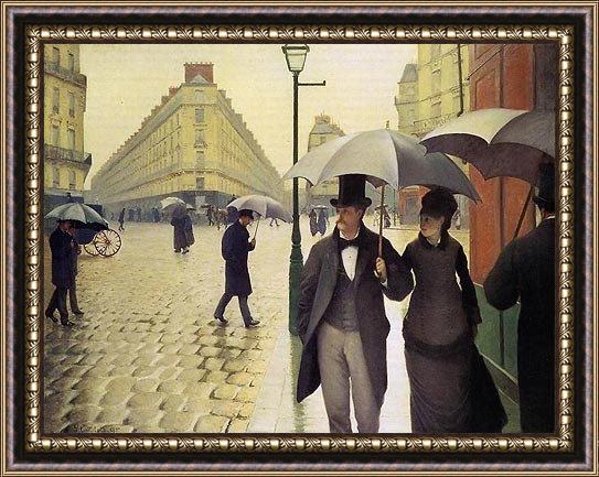 Framed Gustave Caillebotte paris street rainy weather painting