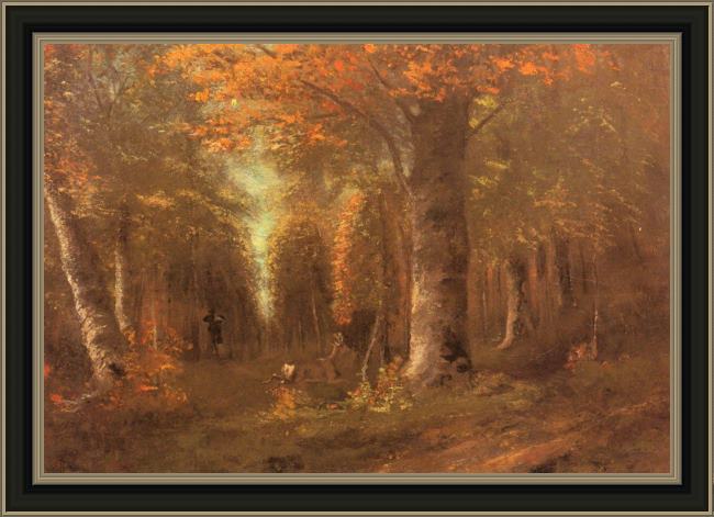 Framed Gustave Courbet forest in autumn painting