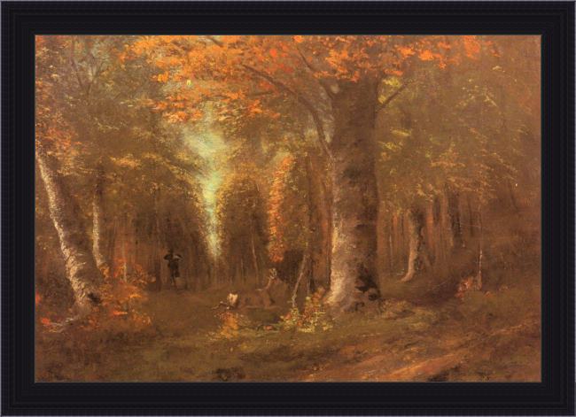 Framed Gustave Courbet forest in autumn painting