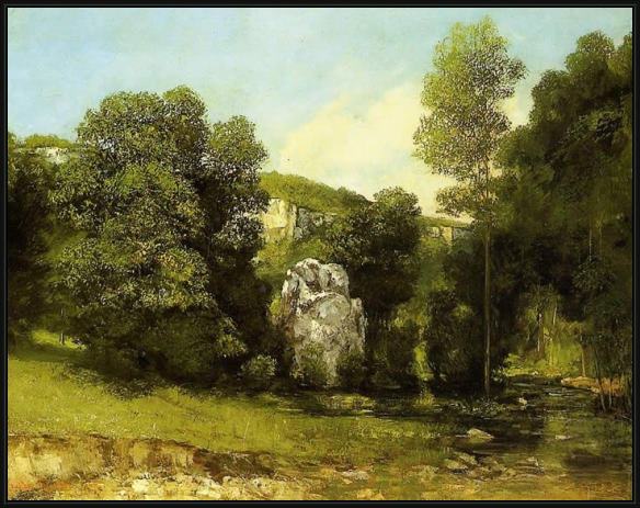 Framed Gustave Courbet la ruisseau de la breme painting