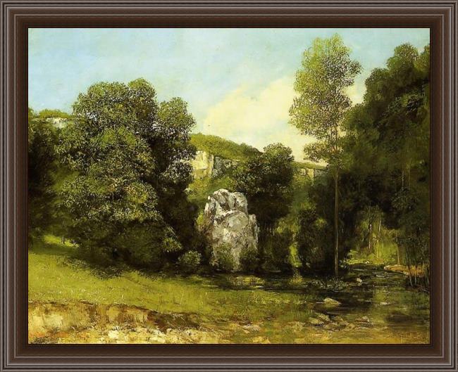 Framed Gustave Courbet la ruisseau de la breme painting