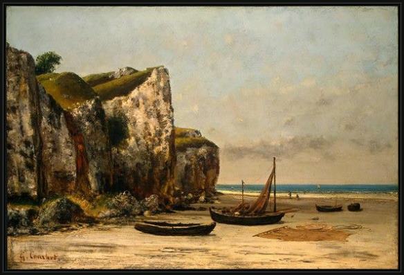 Framed Gustave Courbet plage de normandie painting