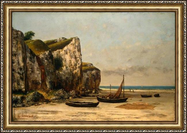 Framed Gustave Courbet plage de normandie painting