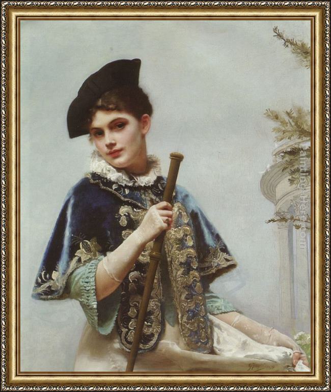 Framed Gustave Jean Jacquet a portrait of a noble lady painting