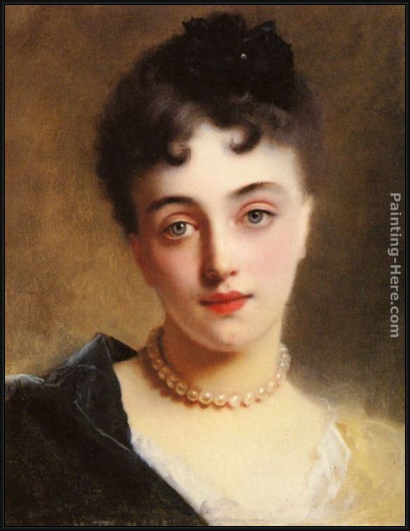 Framed Gustave Jean Jacquet an elegant lady with pearls painting