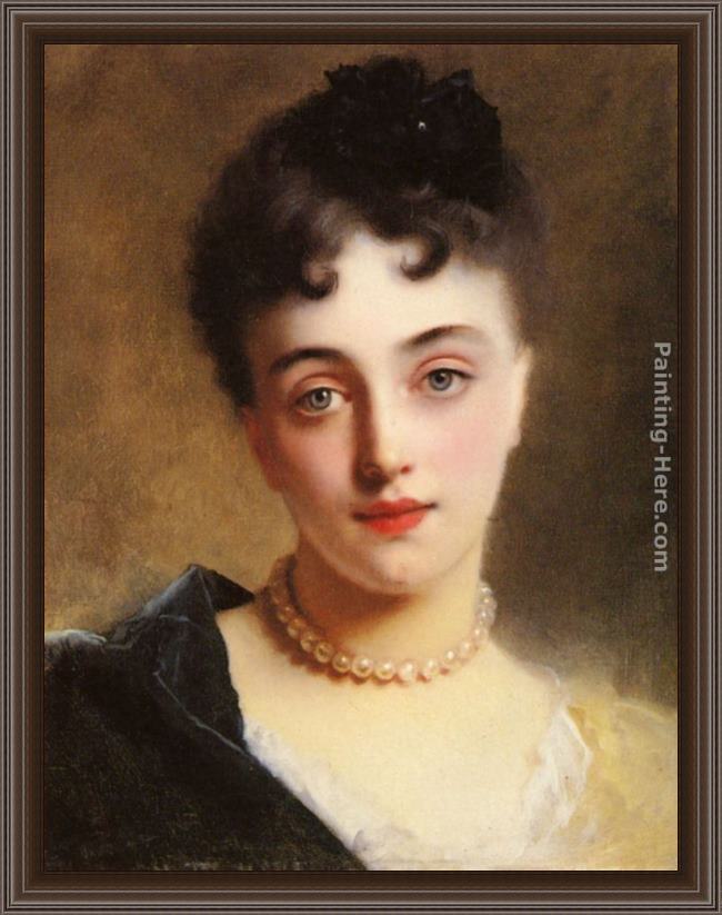 Framed Gustave Jean Jacquet an elegant lady with pearls painting