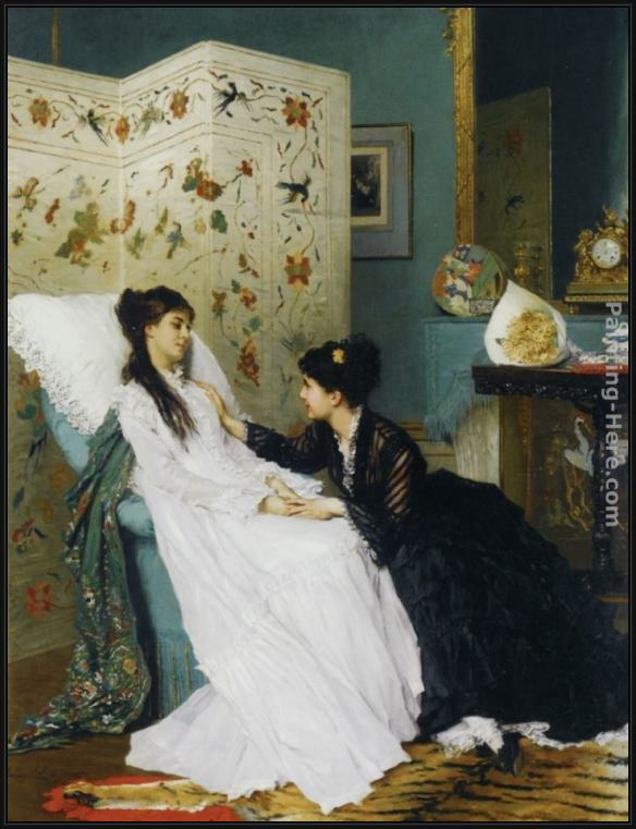 Framed Gustave Leonhard de Jonghe the convalescent painting