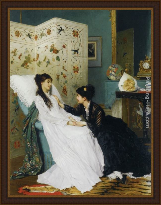 Framed Gustave Leonhard de Jonghe the convalescent painting