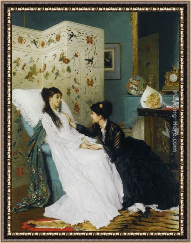 Framed Gustave Leonhard de Jonghe the convalescent painting