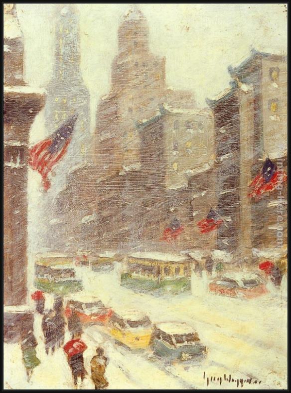 Framed Guy Carleton Wiggins mid-town storm painting