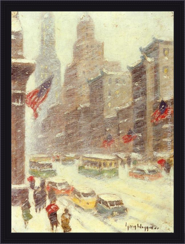 Framed Guy Carleton Wiggins mid-town storm painting