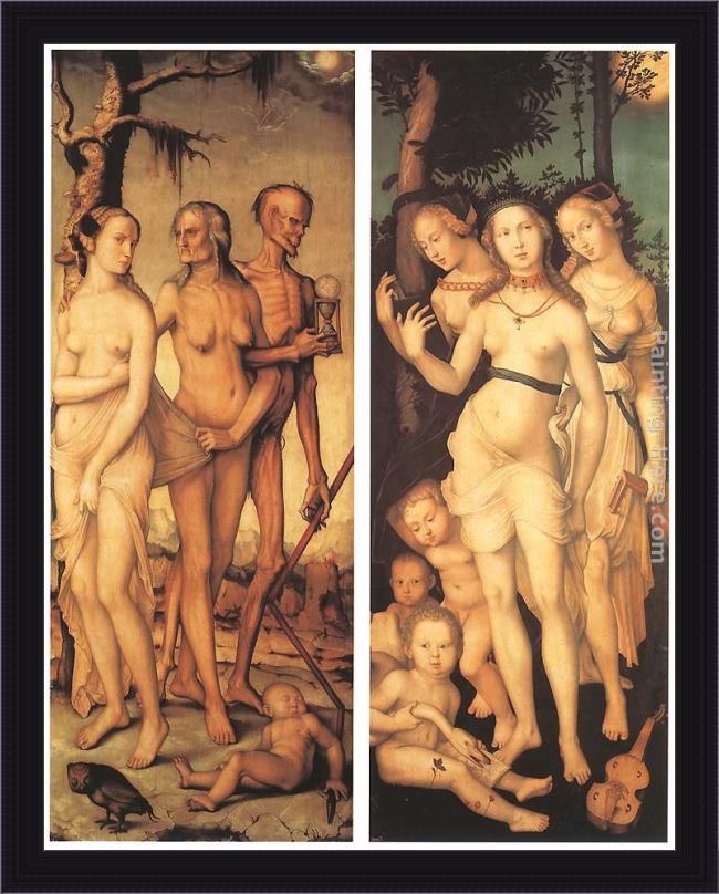 Framed Hans Baldung three ages of man and three graces painting