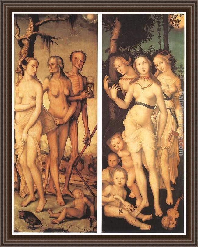 Framed Hans Baldung three ages of man and three graces painting