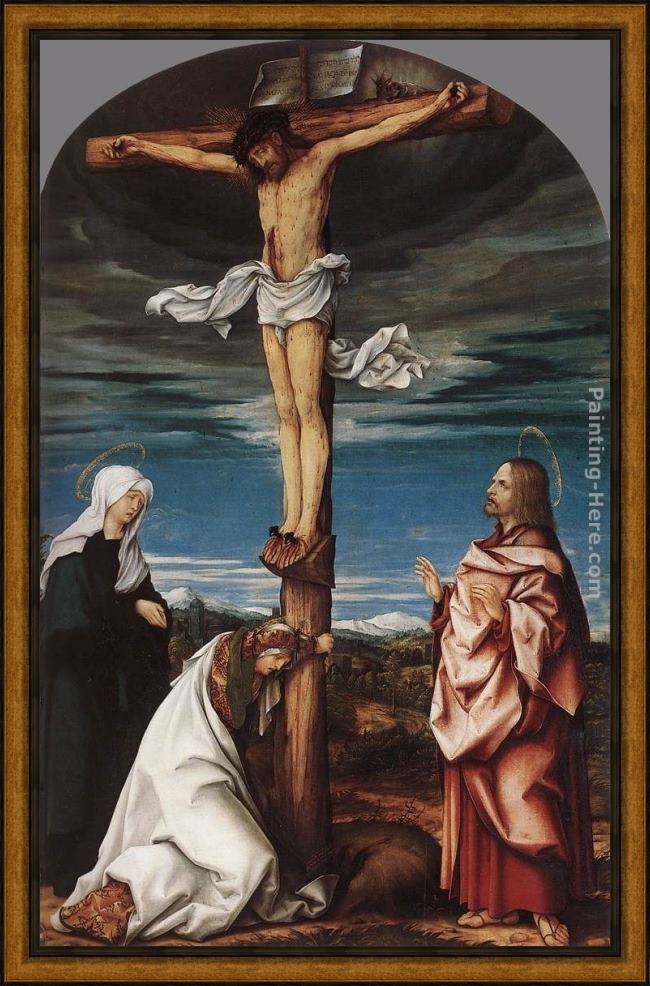 Framed Hans the elder Burgkmair crucifix with mary, mary magdalen and st john the evangelist painting