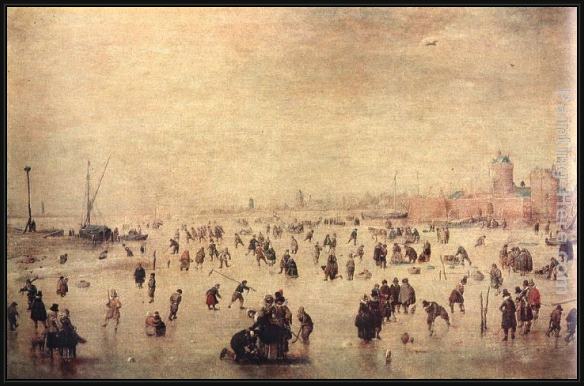 Framed Hendrick Avercamp skaters painting