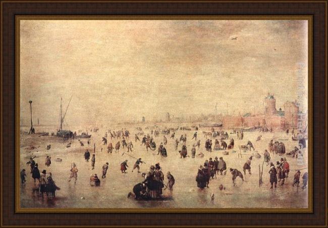 Framed Hendrick Avercamp skaters painting