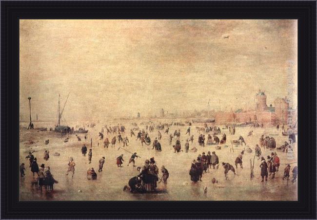 Framed Hendrick Avercamp skaters painting