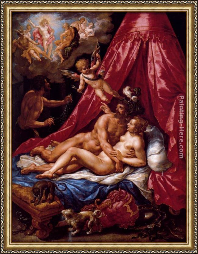 Framed Hendrick De Clerck mars and venus surprised by apollo painting