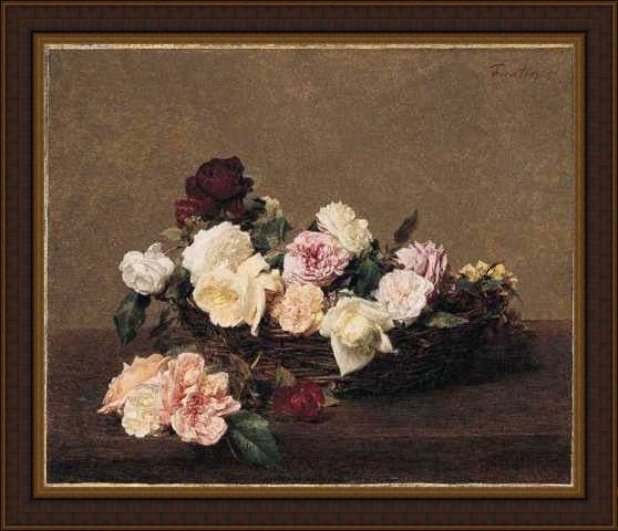Framed Henri Fantin-Latour a basket of roses painting