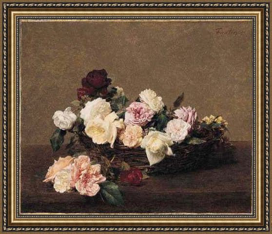 Framed Henri Fantin-Latour a basket of roses painting