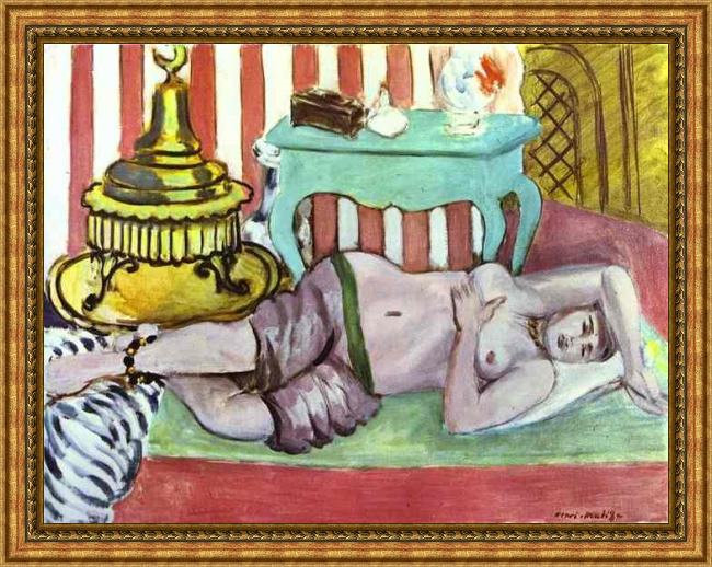 Framed Henri Matisse odalisque with green scarf painting